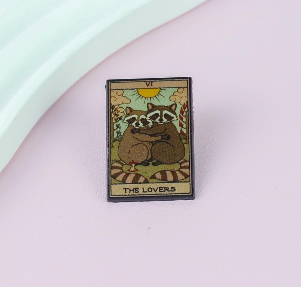 Cute Raccoon Tarot Card Enamel Pin